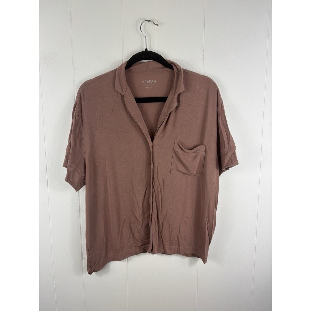 NAADAM Pajama Button Up Shirt Short Sleeve Size Small Fig Women’s Cozy Cool